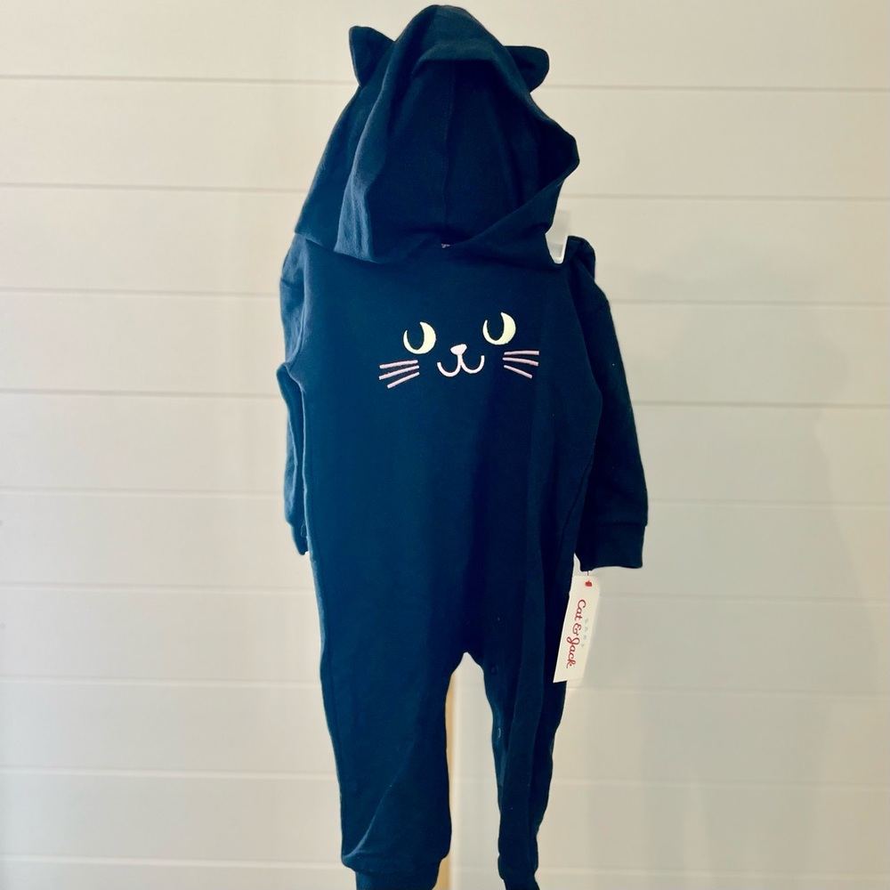 Adorable Baby Halloween Cat Hooded Romper - Cat & Jack™‎ Black